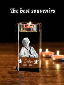Personalized Crystal Candle Holder With Inner Engraving, Customized Photo, Name And Text, Guardian Angel, Angel Wings, Paw Print, Glass Candle Holder, Memorial Keepsake, Pet Memorial, Condolence, Memorial For Loved Ones, Christmas, Home Decor For Family And Friends - Little Angel 2 - View 9