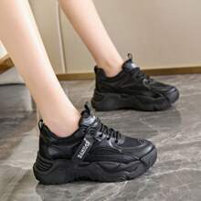 Dad's Shoes Korean Work Shoes Women's 2025 Spring New Ins T-Ide Pure Color Thick Bottom Net Casual Shoes