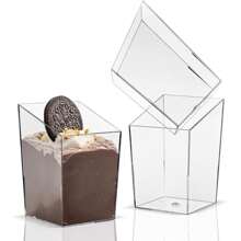 10/20Pcs 3Oz Mini Dessert Cups With Spoons, Clear Slanted Square Dessert Tumbler Thick Plastic Shot Glasses, Appetizer Parfait Cups Small Serving Bowls For Ice Cream, Puddings, Tasting Party