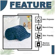 VELVETIO Osum Chunky Cord Ribbed Throws Soft Large Fluffy Cosy Sofa Bed Settee Blankets - Navy - View 4
