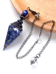 1 pieza Péndulo retro de piedra de cristal de resina con colgante de hexágono en punta para radiestesia y equilibrio, como joyería con cadena - Péndulo pirámide hexagonal - Ver 8