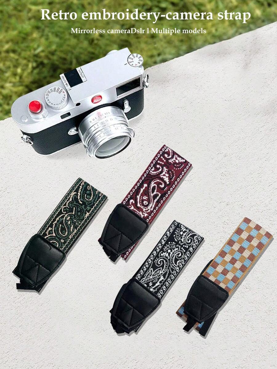Correa de hombro para cámara estilo retro bordada y tejida, versátil y ajustable para cámaras DSLR y sin espejo - Multicolor - Ver 1