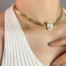 قلادة سلسلة ضخمة ودانة كبيرة من الطراز الأوروبي والأمريكي الراقي، مناسبة للنساء للارتداء اليومي، قطعة واحدة