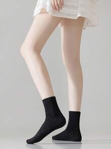 4 Pairs Women's Wide Mouth Dotted Mesh Thin Cotton Casual Socks, Japanese Style Daily Wear, Odor Resistant Mid-Calf Socks