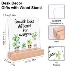 [Office Decor] Inspirational Acrylic Desk Plaque "Growth Looks Different For Everyone" - 4x4 Inches, English Version With Wooden Stand, Ideal For Office, Classroom & Partition Decor, Motivational Gift With Protective Film, Office Decor Accessory | Modern Acrylic Plaque | Clear Text Design, Perfect For Room Decor,Back To School,School Supplies