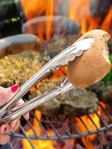 1/5 Kẹp thực phẩm bằng thép không gỉ, Dụng cụ nấu ăn trong bếp gia đình dành cho bánh mì, tiệc nướng tự làm, nướng bánh, quay thịt, v.v. - Bạc - Xem 3