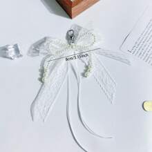 Korean Style Elegant Light Color Ribbons Bow, Faux Pearl Keychain Pendant, Sweet Lace Bag Accessory Car Accessories Bag Charm School Pearl Cute Goth Y2k