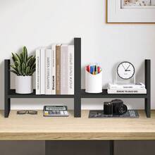 Jerry & Maggie Expandable Wood Desktop Bookshelf Office Desktop Organizer Storage Display Shelf Easy To Assemble - 黑色 - 查看 4