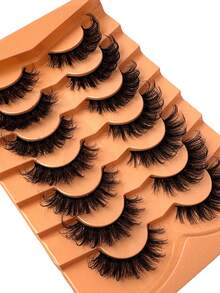 7 Pairs Of Faux Mink Fluffy Russian Volume DD Curl False Eyelashes, Dramatic Mink Lashes For Long Lasting Cat Eye & Corner Lift, Suitable For Beginners, Reusable Strip Lashes,Lashes,Eyelashes,Fake Lashes - 俄羅斯條狀假睫毛 - 查看 4