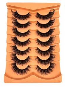 7 Pairs Of Faux Mink Fluffy Russian Volume DD Curl False Eyelashes, Dramatic Mink Lashes For Long Lasting Cat Eye & Corner Lift, Suitable For Beginners, Reusable Strip Lashes,Lashes,Eyelashes,Fake Lashes - 俄羅斯條狀假睫毛 - 查看 2