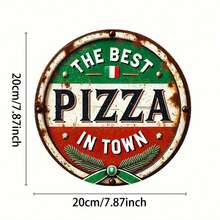1 件复古意大利披萨标志金属圆形牌匾标牌，8x8 英寸，铁艺墙饰，耐用室内/室外标牌，适用于家庭、餐厅、酒吧、咖啡厅、车库装饰，孔位置随机