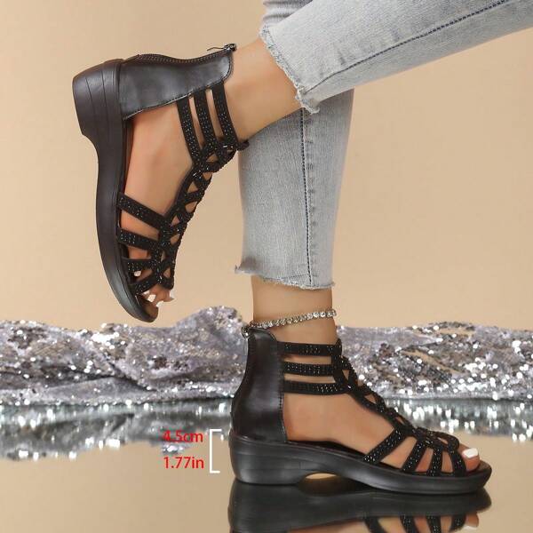 Women's Platform Sandals, Korean Fashion Shiny Black Casual Platform Sandals