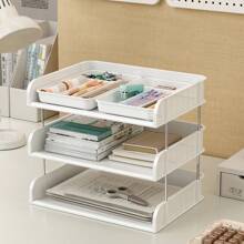 4/3/2 Layers Transparent/White Desktop Organizer With Multi-Compartment Pen Tray, A4 File Holder – Easy Assembly, Minimalist Design, Large Capacity Multifunctional Stationery Shelf For Office, Student Desk Organization, Back To School