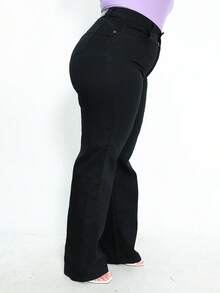 Black Wide Leg Jeans With High Waist And Spandex - 黑色 - 查看 6