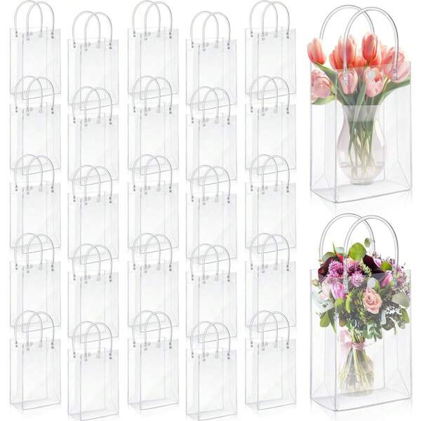 时尚家居12件透明PVC礼品袋带手柄可重复使用塑料包装手提袋透明购物手提袋