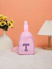 1 bolso de hombro juvenil y riñonera, con un patrón de letras de diferentes colores de la A a la Z en la riñonera, letras coloridas llenas de destellos, material de nailon con correa de hombro ajustable, para viajes de temporada y al aire libre, cierre de cremallera de metal para proteger los artículos