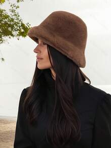 Outdoor Casual Series, Solid Color Bucket Hat, Faux Fur Hat, Outdoor Preferred Hat - Multicolor - View 11