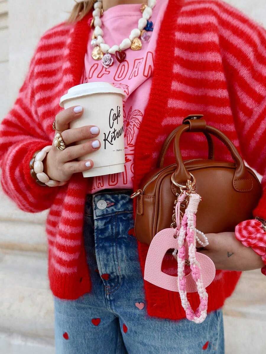 Tricot d'hiver à la mode - Retour à l'école - Hauts basiques polyvalents chics décontractés - Conception affinante réversible col en V - Cardigan tricoté à boutons à rayures contrastées polyvalent - Tenues de bureau pour femmes - Hauts pour sortir - Tenue de voyage aéroport - Noël - Nouvel An