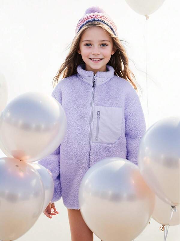 Balabala Jungen & Mädchen Fleecejacke mit Farbblockdesign für Herbst/Winter 2024
