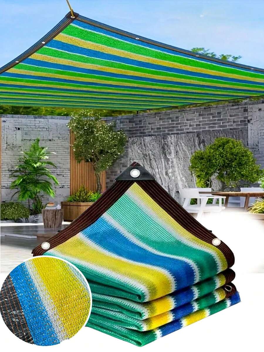 一片彩色条纹高密度透气遮阳网 - 多种尺寸、防紫外线、高密度、保护隐私、适合所有季节，适用于花园、游泳池、露营、野餐、车棚、庭院、车辆遮盖、露台遮蔽处、阳台和走廊凉亭。