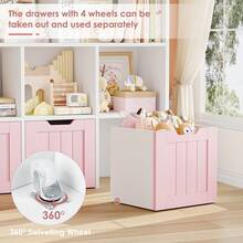 Furchen Toy Storage Furniture, Montessori Shelf, Toy And Book Storage Rack, Toy Storage Box, 3 Drawers With Wheels, 5 Open Compartments, 100x33x89.5 Cm - Pink - View 5