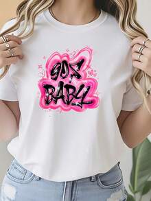 90s Classic Airbrush Style Graphic Retro Birthday T-Shirt       Cotton Summer TopsT-Shirt For Women - 白色 - 查看 1