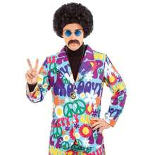 Morph Costumes Men's Groovy Hippie Costume - 60s Fancy Dress Outfit With Patterned Suit Jacket, Flared Trousers & Peace Sign Necklace For Fun - Multicolor - View 3