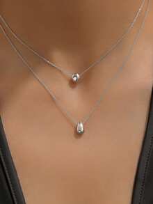 1 件小众设计双层水滴串珠不锈钢项链，适合女士，简约风格，适合女士派对、日常佩戴、个性化、大方，适合女孩、女士、亲戚、朋友、生日、情人节、妈妈、母亲节、礼物 - 水滴項鍊 - 查看 2