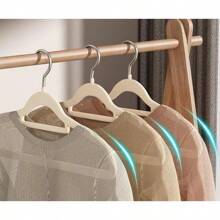 10pcs High Quality Flocked Hangers, Slip-Proof, Thin, Dry/Wet Use, Closet Organizer, Home Storage, Green, Beige, And Pink Colors, Essential Summer Home Items