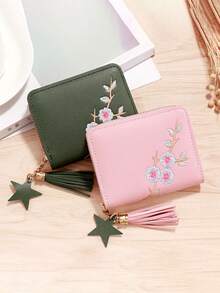 Young Women's Embroidered Plum Blossom Coin Purse, Fashion Zipper Small Card Case - Multicolor - View 2