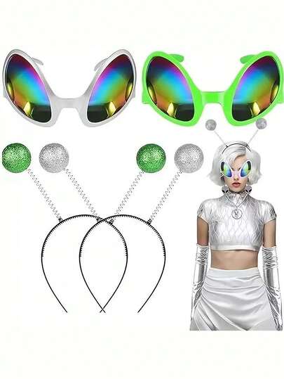 外星人服装配饰套装 - 非常适合科幻主题派对和节日、角色扮演道具、太空外星人主题派对、生日服装、派对戏剧表演。