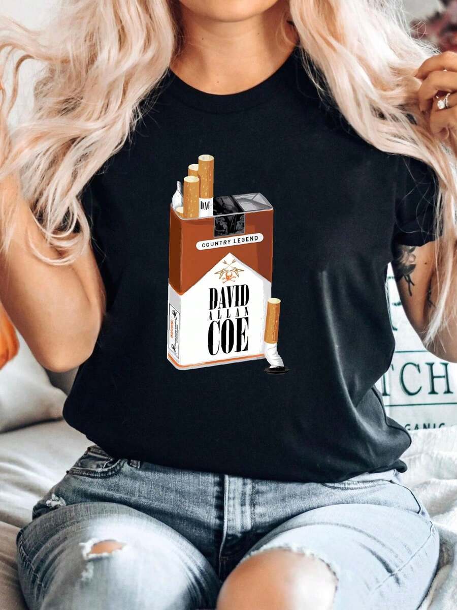 Camiseta unisex de 180g de algodón puro con estampado gráfico del cantante David Allan Coe, ligeramente cómoda, de manga corta, cuello redondo, para mujer, apta para uso diario, ropa de calle, transpirable, versátil y con estilo, tallas S-235XL - Negro - Ver 1