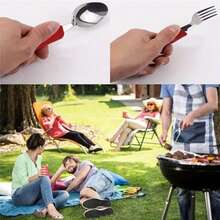 Utensilios de camping, juego de cubiertos portátil de acero inoxidable 4 en 1 con tenedor, cuchara, cuchillo y abridor de botellas - cubiertos de camping ligeros, desmontables y duraderos para eventos y aventuras al aire libre - Azul - Ver 2