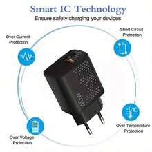 Bộ sạc tường USB-C hai cổng 40W có PD & QC, Bộ đổi nguồn sạc nhanh, Khả năng tương thích phổ biến Tương thích với 11/12/13/14/15/Pro Max, iPad Pro, Tương thích với , Oppo, Vivo - Phích cắm Châu Âu - Phích cắm loại C của EU (220-240V) - Xem 2