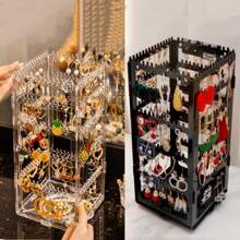 1 pièce - Présentoir à bijoux rotatif transparent à 5 niveaux pour rangement de boucles d'oreilles, puces d'oreilles et colliers, cadeau idéal pour les voyages au soleil et la rentrée scolaire
