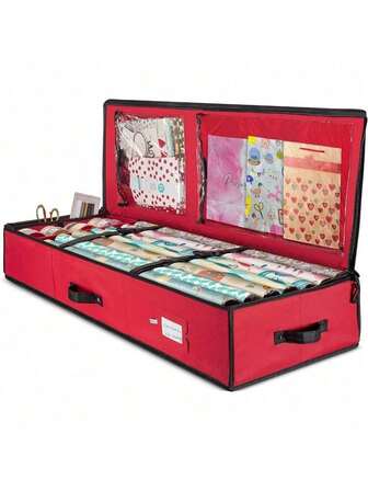 Premium Christmas Wrapping Paper Storage Bag With Interior Pockets - Fits 24 Rolls, Christmas Decoration Storage Box, 600D Tear-Proof Xmas Gift Wrap Organiser For Bows, Tags & Ribbons