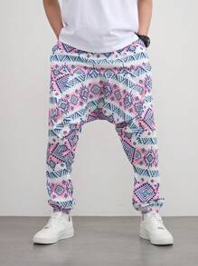 Fashionable Bohemian Geometric Print Loose Casual Harem Pants, Yoga Pants, Men Beach Holiday Style
