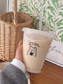 1 pièce Tasse à pailles en plastique avec lettres anglaises et ours, tasse d'eau en forme de cœur pour fille, tasse de café portable, tasse à jus