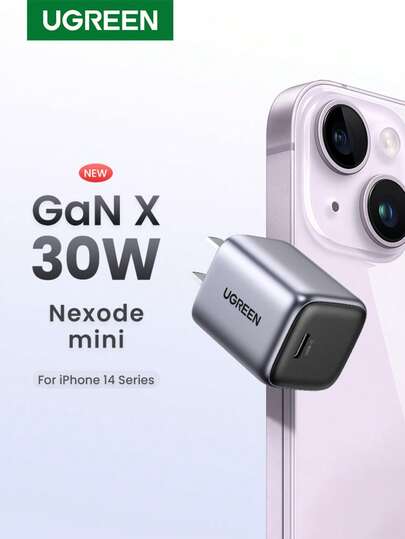  UGREEN 30W GaN PD Type C 快速充电器兼容 16 15 14 三星小米适用于旅行、办公室、宿舍和家庭适配器高输出功率