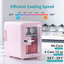 iceBlue Mini Fridge & Skincare Fridge With Transparent Window - 4L/6 Can Portable Cooler (Pink & White) For Car/Home Cosmetic & Beverage Storage - Dual-Temperature Heating/Cooling Design - Ideal Gift!