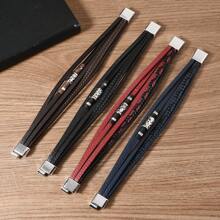 1pc Vintage PU Leather Braided Bead Magnetic Clasp Men's Bracelet, Beaded Pattern Decor, Suitable For Daily Wear, Holiday Gift