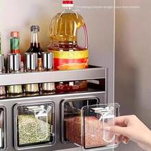 1-Piece Wall-Mounted Spice Rack-Aluminum-Magnesium Alloy, Rust-Proof, Load-Free, Non-Perforated Installation, Includes Kitchen Spice Containers And Storage Boxes - Grey - View 8