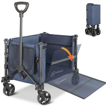 HOMECALL Carrito de mano plegable HOMECCALL (capacidad expandible con dos bolsas de almacenamiento, hasta 100 kg, 120 l, carrito de camping con bandas reflectantes), carrito de playa para compras, camping, jardín, perros (azul oscuro)