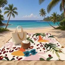 1pc Lightweight & Durable Waterproof Beach Mat With Palm Tree And Leopard Print Pattern, Suitable For Beach, Vacation, Outdoor Camping And Picnic