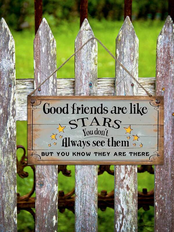 1pc Rustic Wooden Sign "Friends Are Like Stars" - Inspiring Home & Office Wall Decor, Vintage Style With Jute Rope Hanger, Ideal Gift For Best Friends, Light Blue With White Star Design