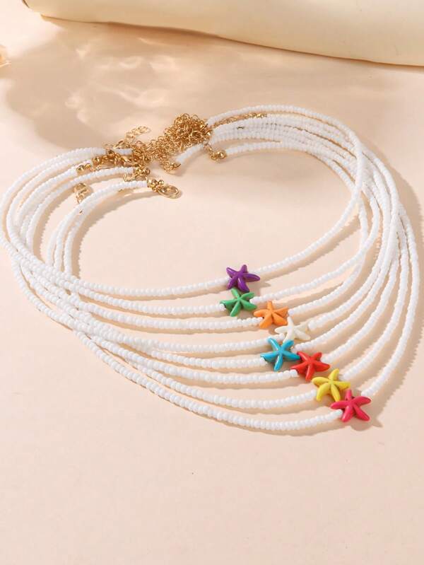 1 pieza Collar con colgante de estrella de mar con cuentas, sencillo y elegante, apropiado para conjuntos de vacaciones de verano en la playa
