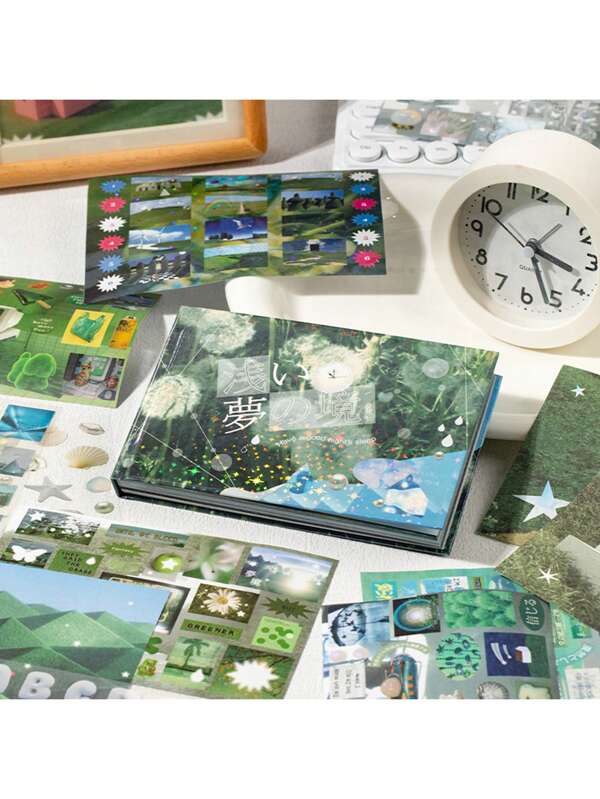 72 piezas Libro de pegatinas sin bordes con diseño de película antigua, serie "Dreamland", pegatinas para scrapbooking/manualidades DIY