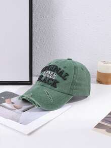 1pc Men's 3D Embroidered Letter Distressed Vintage Washed Large Brim Adjustable Soft Top Baseball Cap, Suitable For Casual Daily Wear - Letter Holes - View 7