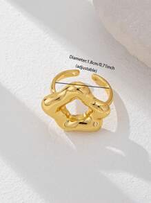 1 Pc Golden Color Chunky Statement Ring , 18K Gold Plating Cooper Metal Rings Set , Minimalist Simple Design Ring For Women