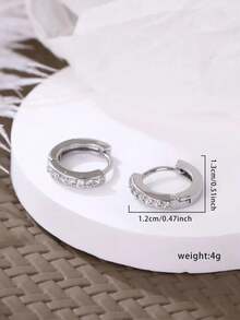 2pcs Classic Copper Hoop Earrings, Men's Round Simple Fashion Ear Clips - Silver - View 5